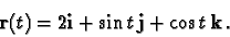 \begin{displaymath}{\bf r}(t)=2{\bf i}+\sin{t}\,{\bf j}+\cos{t}\,{\bf k}\,.\end{displaymath}